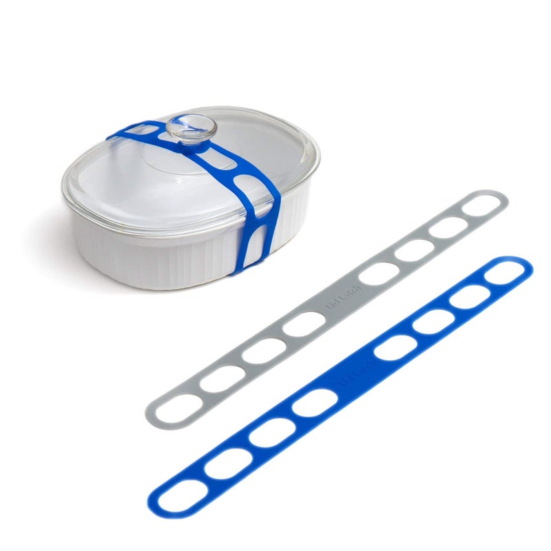 mella Lid Latch the reusable universal lid securing strap for crockpots, casserole dishes, pots, pans and more. Make it easy to transport your favorite dishes with one simple strap. - Image 1